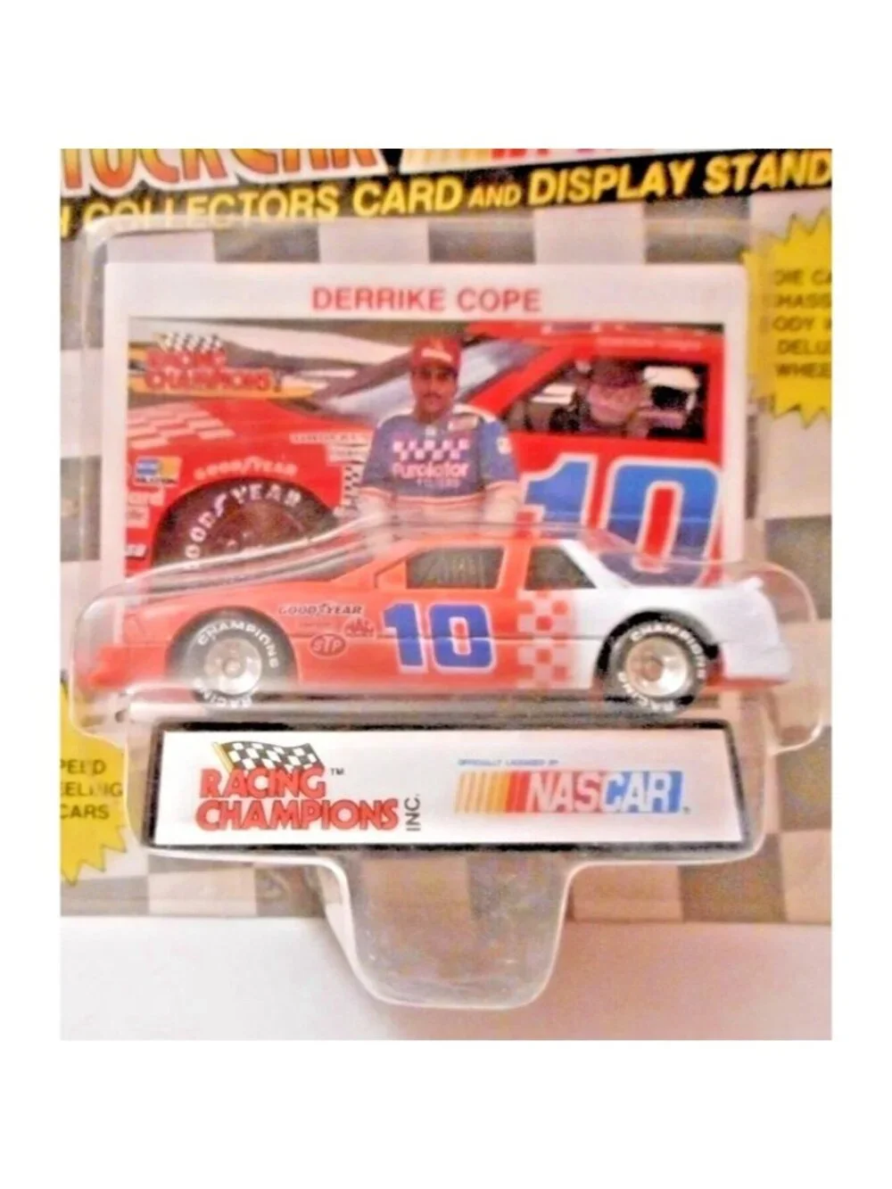 Vintage Die Cast Racing Champions NASCAR Stock Car Derrick Cope 10 Card Stand
